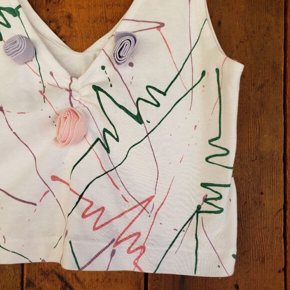 Vintage KnitWorksPaint Splatter & 3D Floral Crop Top - Picture 10 of 13